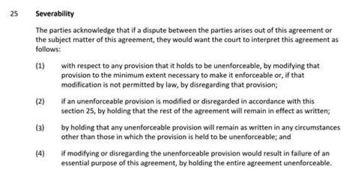 What is a severability clause in insurance?
